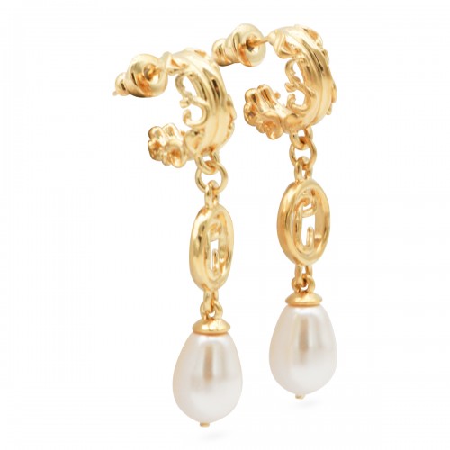 GOLD AND PEARLY BRASS EARRINGS