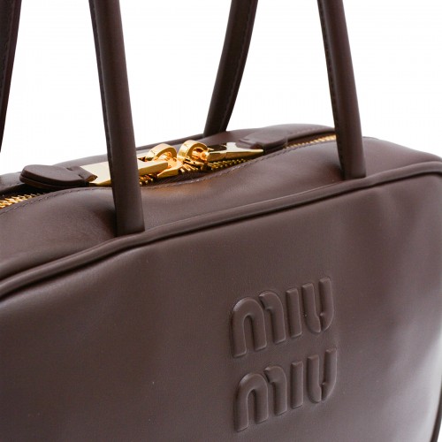 DARK BROWN LEATHER TOP HANDLE BAG