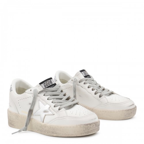 WHITE AND SILVER LEATHER BALLSTAR 2 SNEAKERS