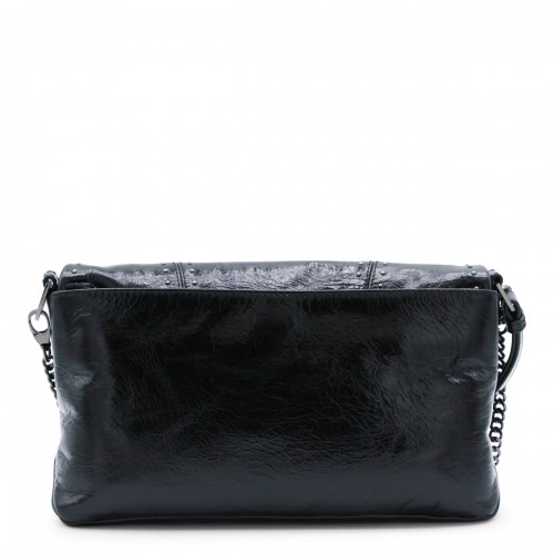 BLACK LEATHER ROCK II VINTAGE PATENT STUDS SHOULDER BAG