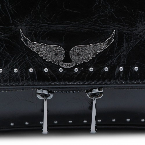 BLACK LEATHER ROCK II VINTAGE PATENT STUDS SHOULDER BAG