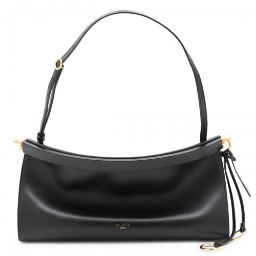 BLACK LEATHER EAST WEST MEDIUM SHOULDER BAG