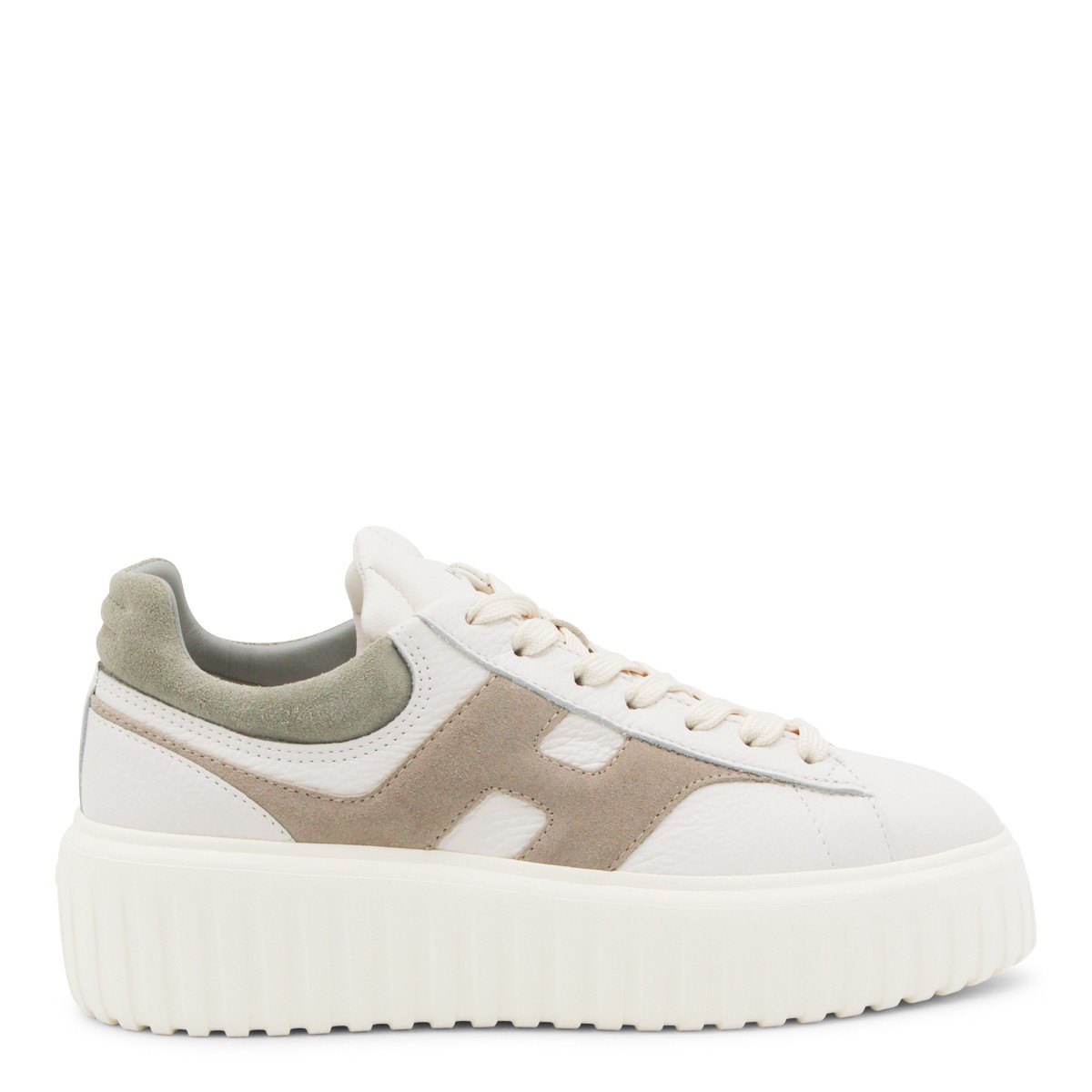 WHITE AND BEIGE LEATHER SNEAKERS
