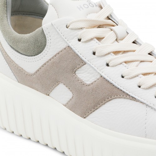 WHITE AND BEIGE LEATHER SNEAKERS