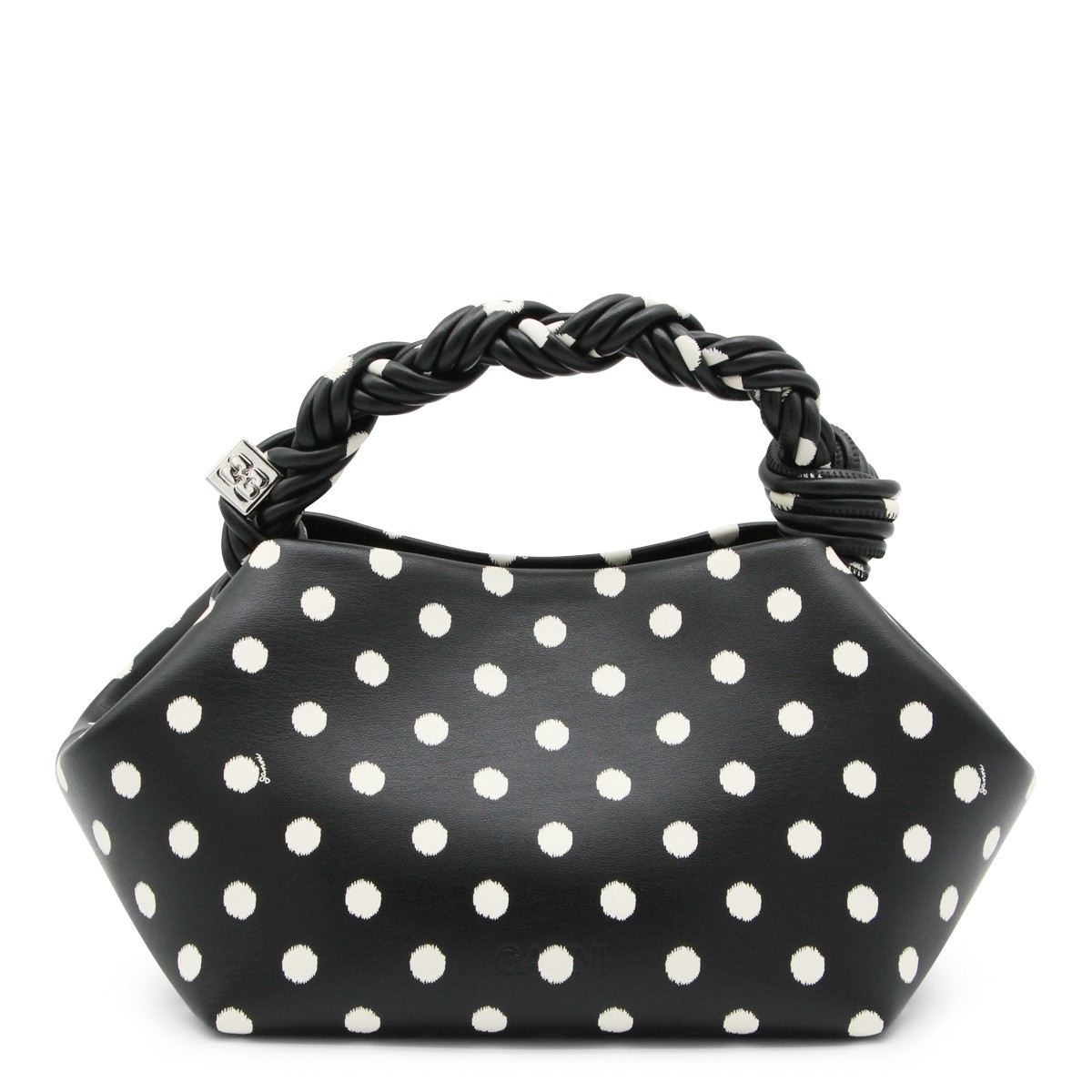 BLACK RECYCLED LEATHER TOP HANDLE BAG