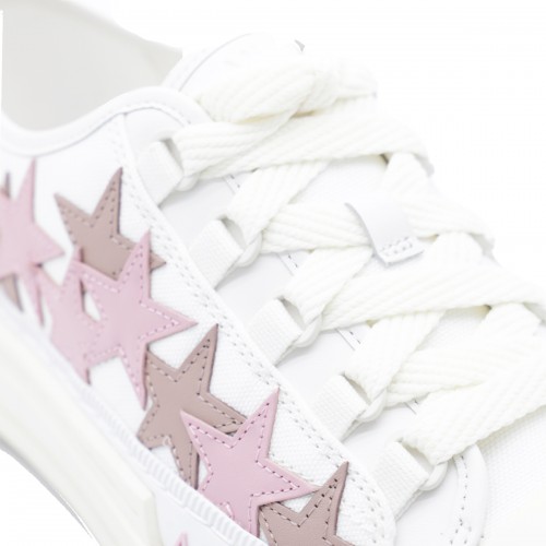WHITE AND PINK LEATHER STARS COURT SNEAKERS