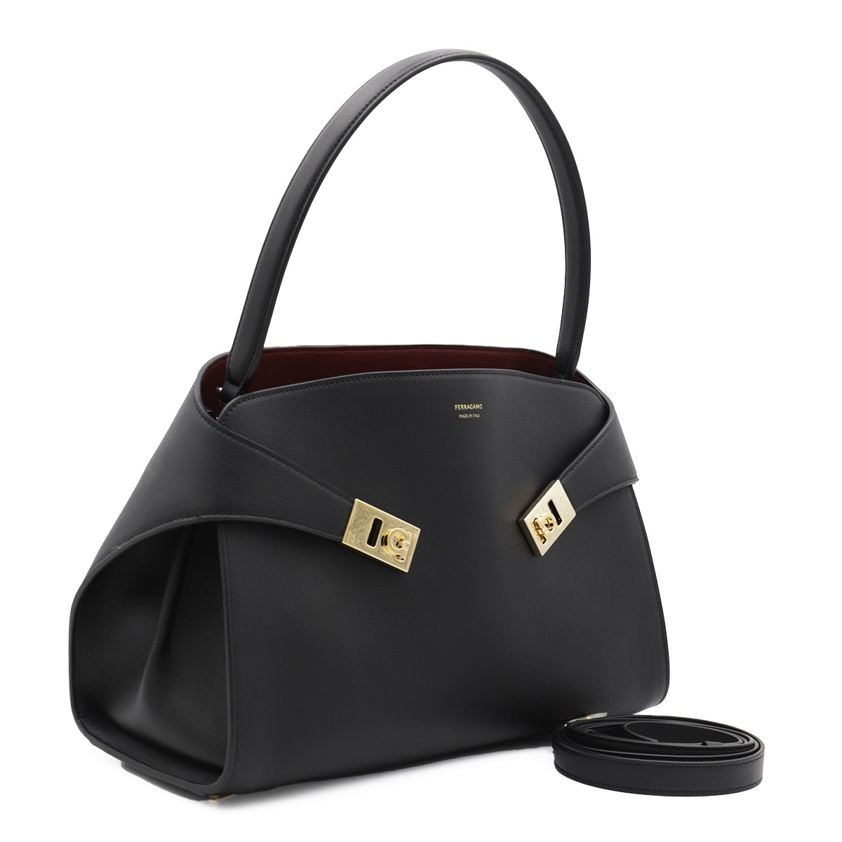 BLACK LEATHER HUG S TOP HANDLE BAG