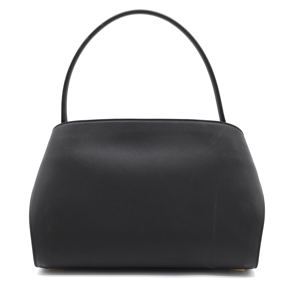 BLACK LEATHER HUG S TOP HANDLE BAG