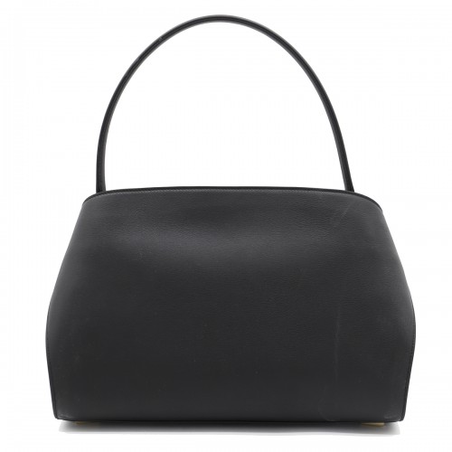 BLACK LEATHER HUG S TOP HANDLE BAG
