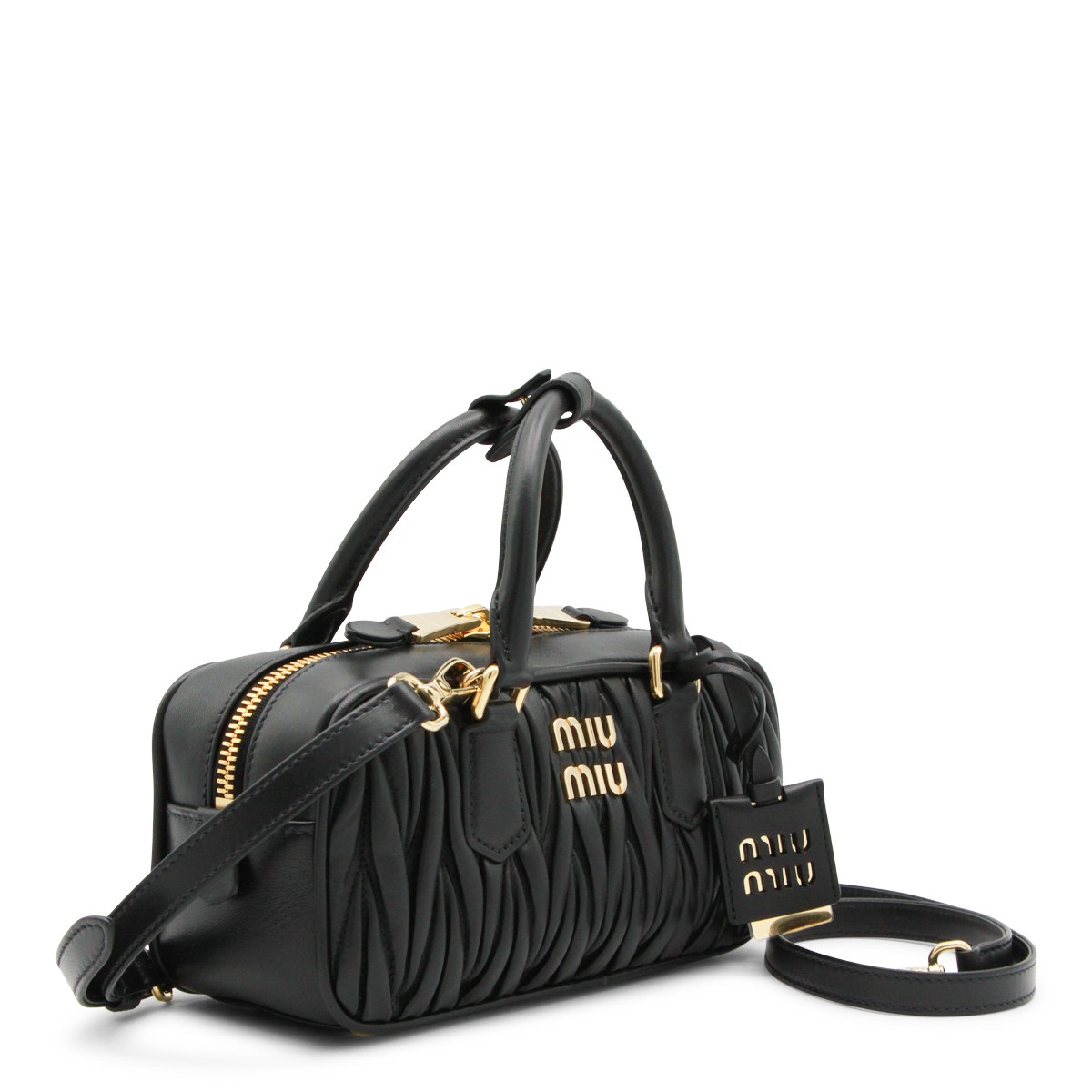 BLACK LEATHER TOP HANDLE BAG