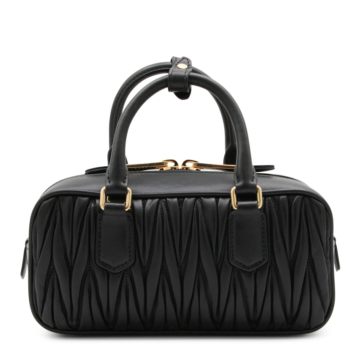 BLACK LEATHER TOP HANDLE BAG