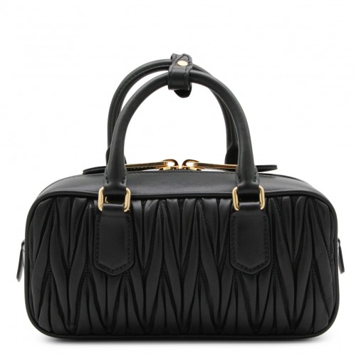 BLACK LEATHER TOP HANDLE BAG