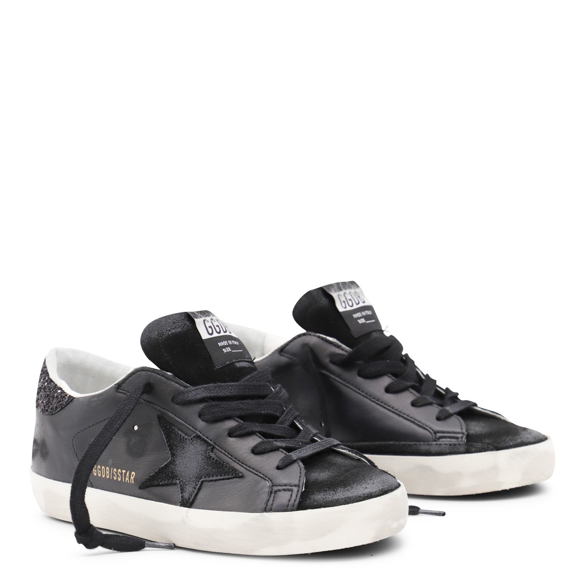 BLACK LEATHER SUPER STAR SNEAKERS