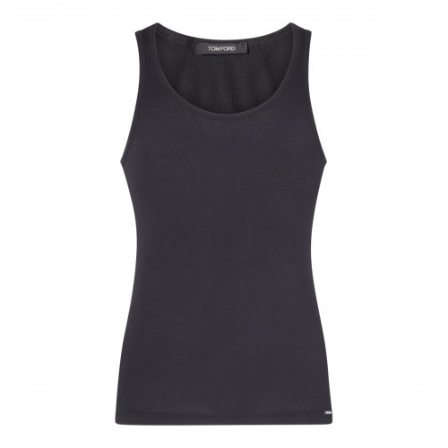 BLACK COTTON BLEND TANT TOP