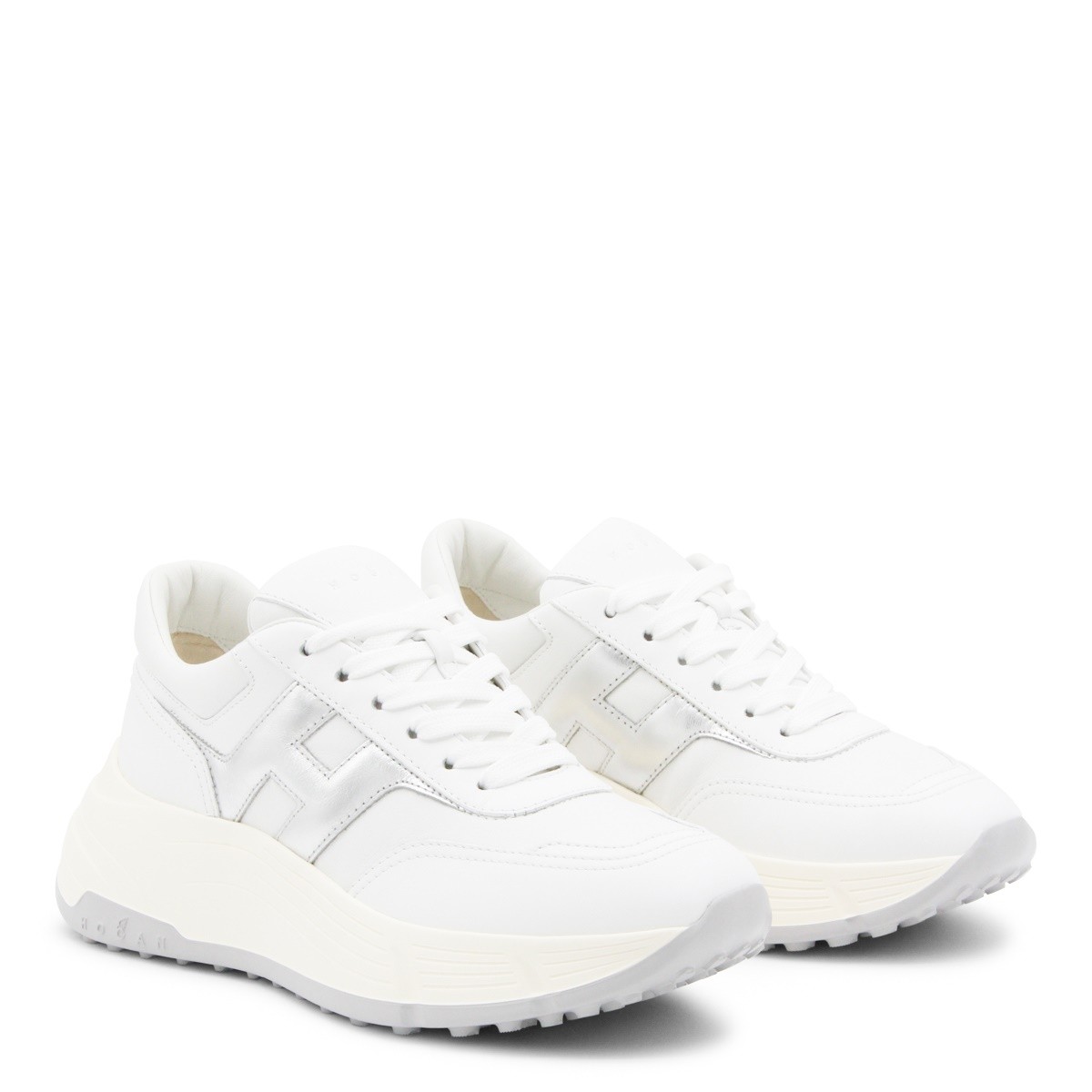 WHITE AND SILVER LEATHER SNEAKERS