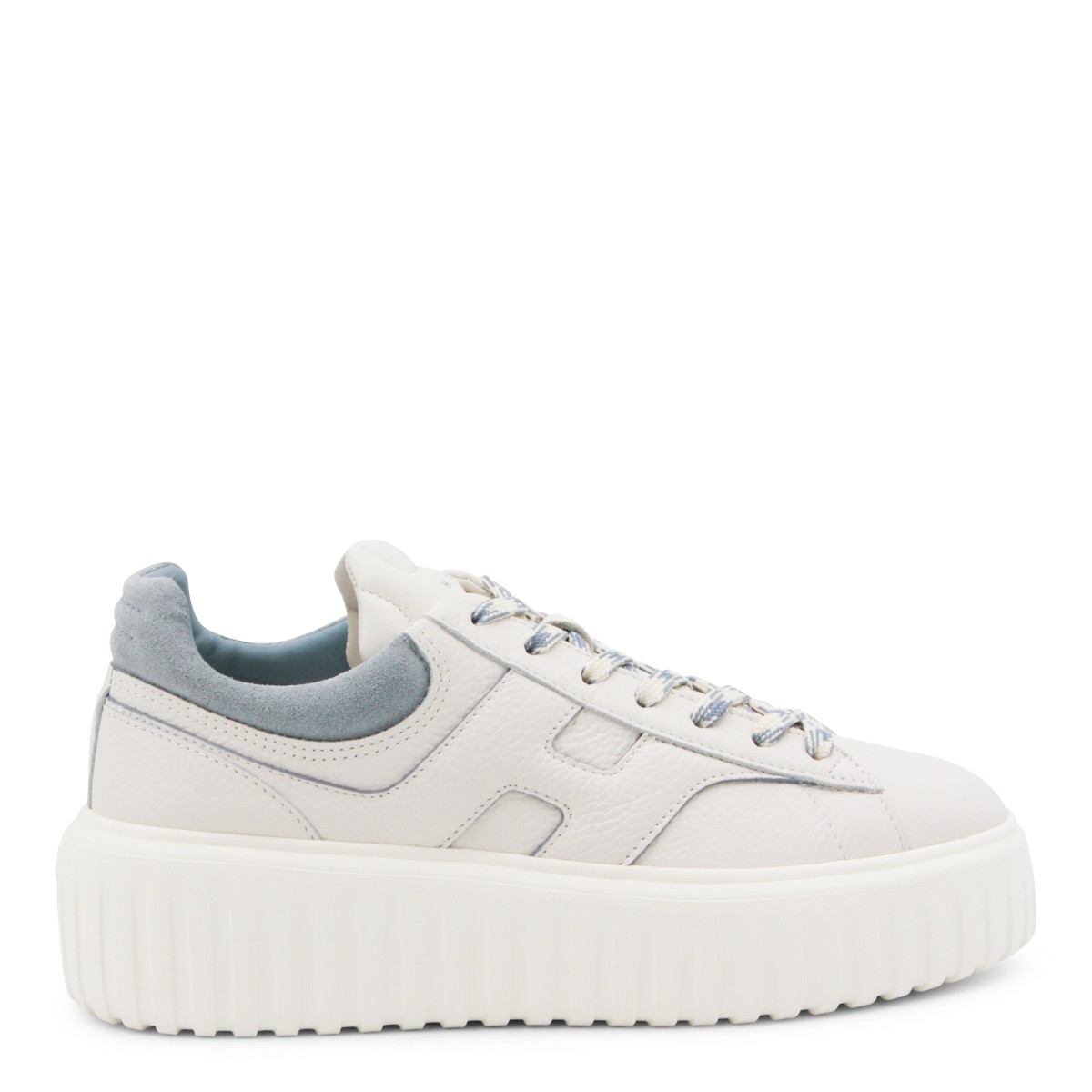 WHITE AND LIGHT BLUE LEATHER SNEAKERS