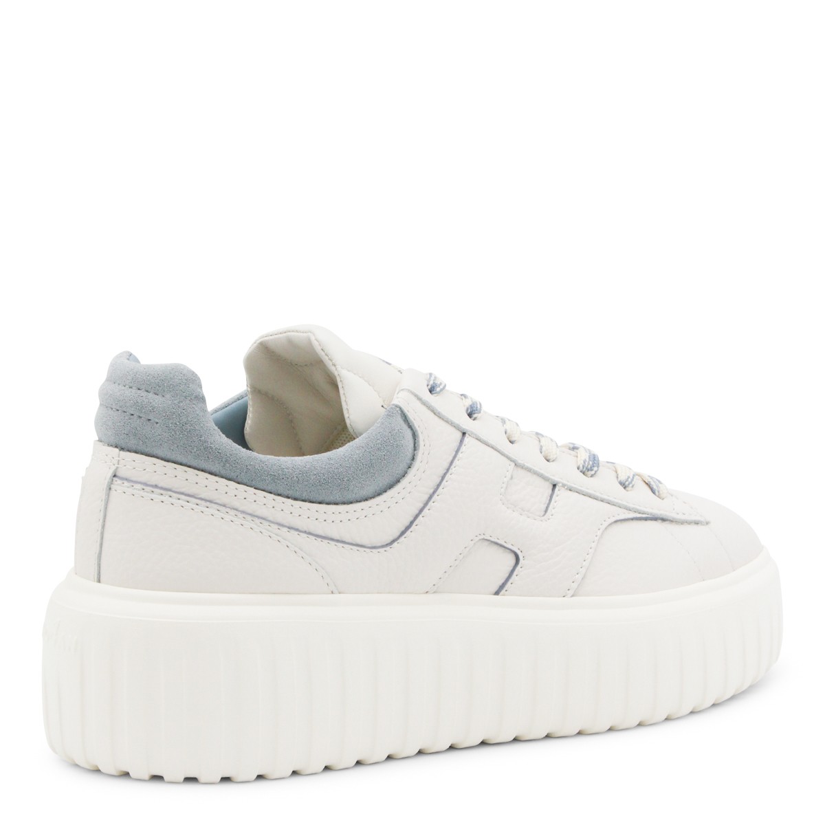 WHITE AND LIGHT BLUE LEATHER SNEAKERS