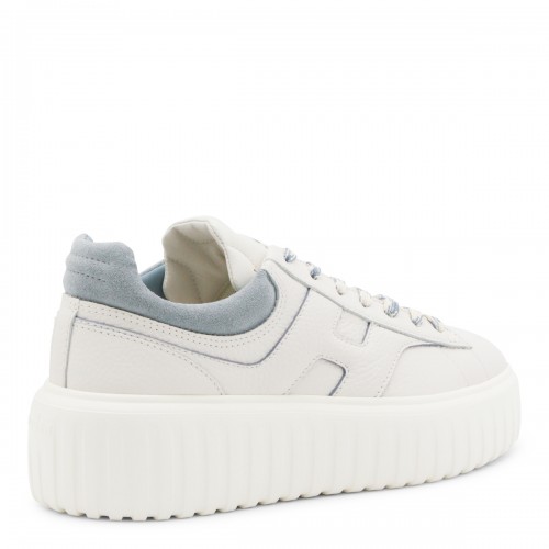 WHITE AND LIGHT BLUE LEATHER SNEAKERS