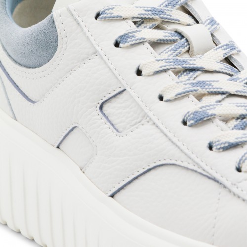 WHITE AND LIGHT BLUE LEATHER SNEAKERS