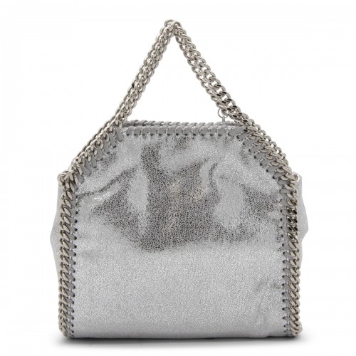SILVER METAL FAUX LEATHER FALABELLA MICRO TOTE