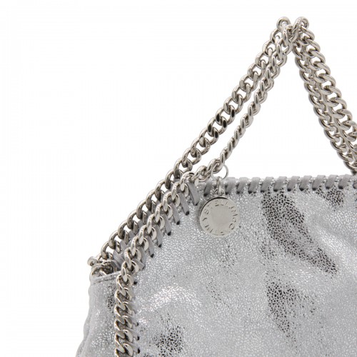 SILVER METAL FAUX LEATHER FALABELLA MICRO TOTE