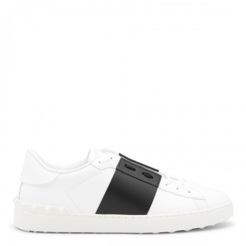 WHITE AND BLACK LEATHER OPEN SNEAKERS