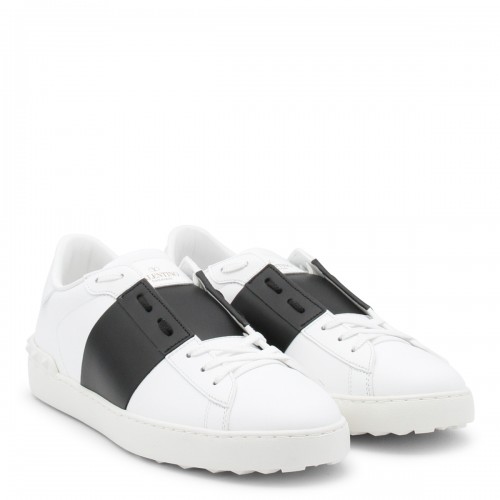 WHITE AND BLACK LEATHER OPEN SNEAKERS