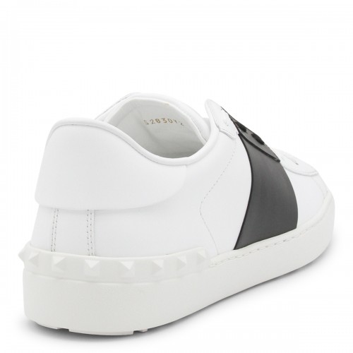 WHITE AND BLACK LEATHER OPEN SNEAKERS