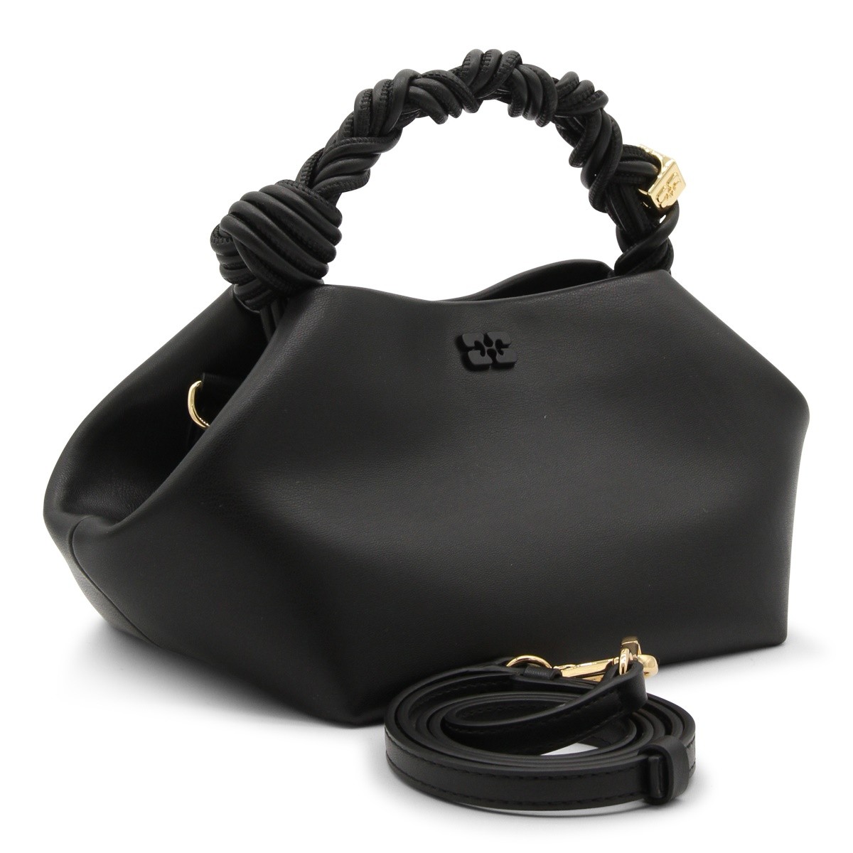 BLACK LEATHER TOP HANDLE BAG