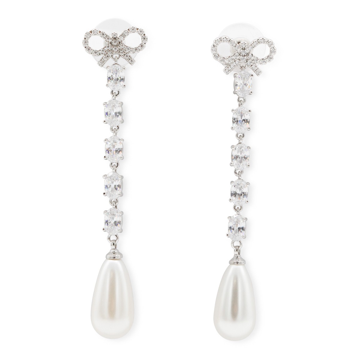 SILVER AND PEARL METAL EARRINGS