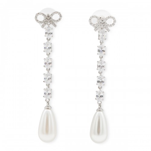 SILVER AND PEARL METAL EARRINGS