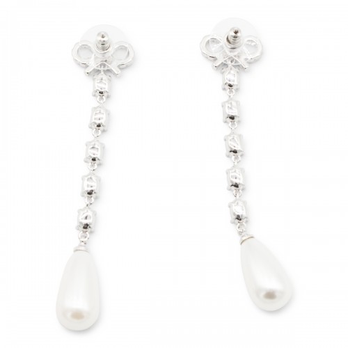 SILVER AND PEARL METAL EARRINGS