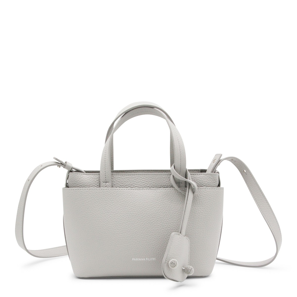 GREY LEATHER TOP HANDLE BAG