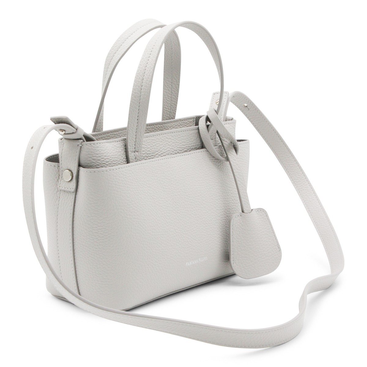 GREY LEATHER TOP HANDLE BAG