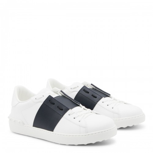 WHITE AND BLUE LEATHER OPEN SNEAKERS