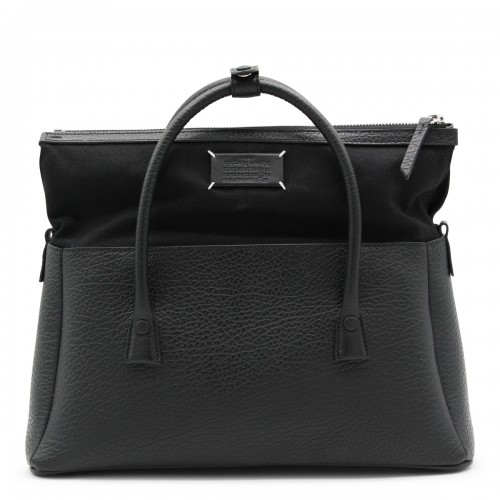 BLACK LEATHER TOP HANDLE BAG