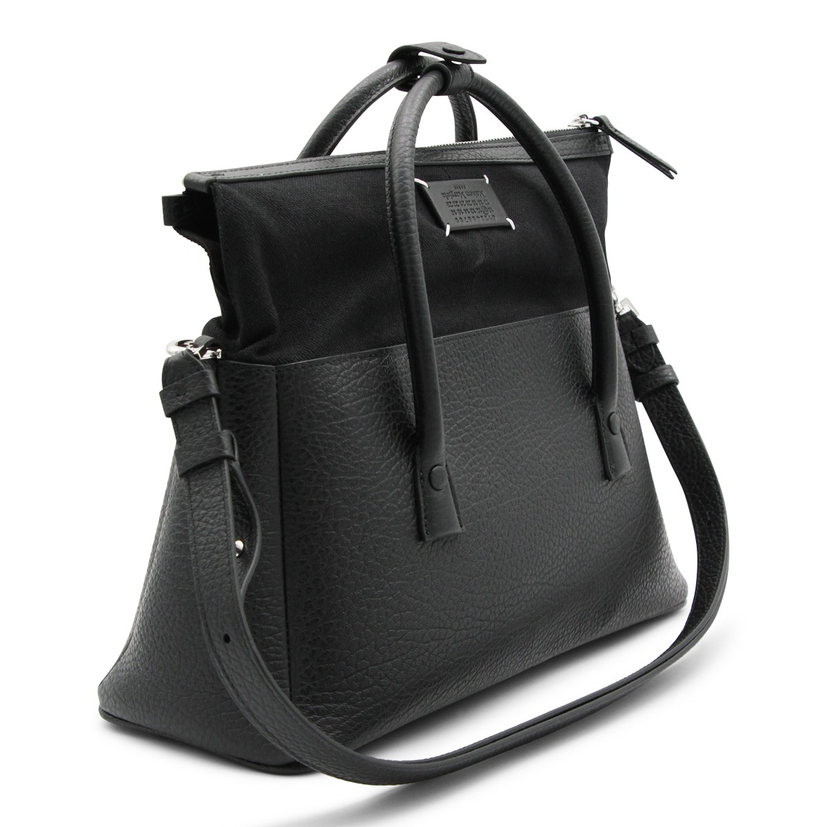 BLACK LEATHER TOP HANDLE BAG