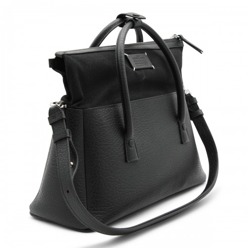 BLACK LEATHER TOP HANDLE BAG
