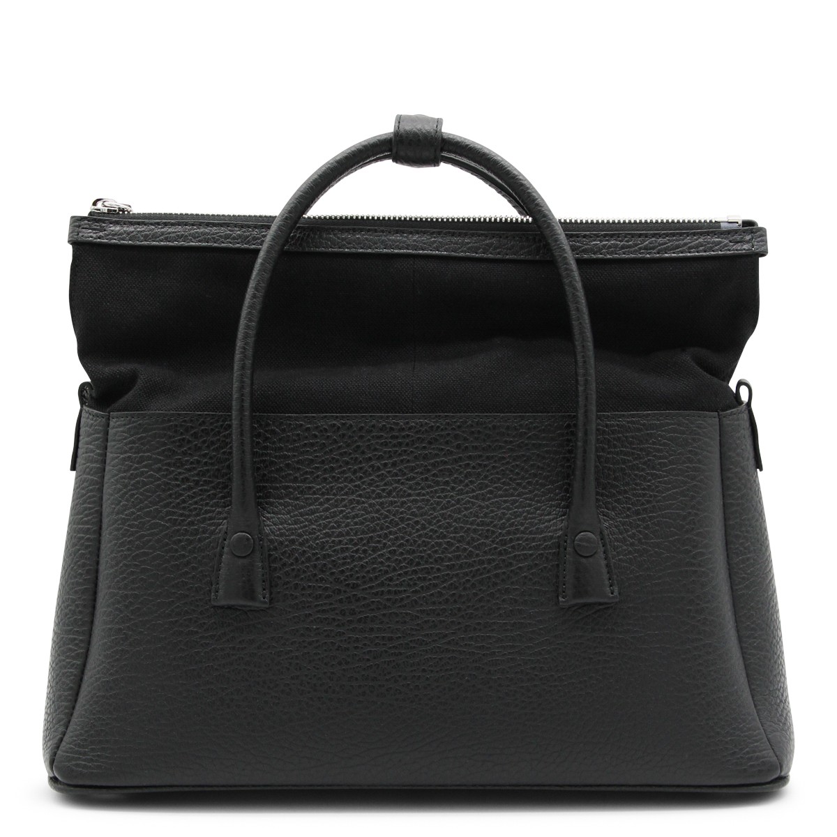 BLACK LEATHER TOP HANDLE BAG