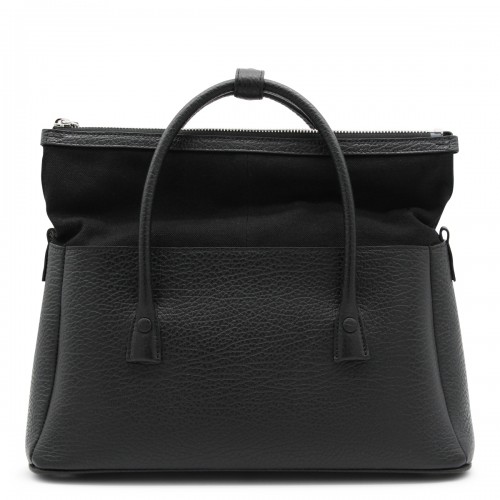 BLACK LEATHER TOP HANDLE BAG