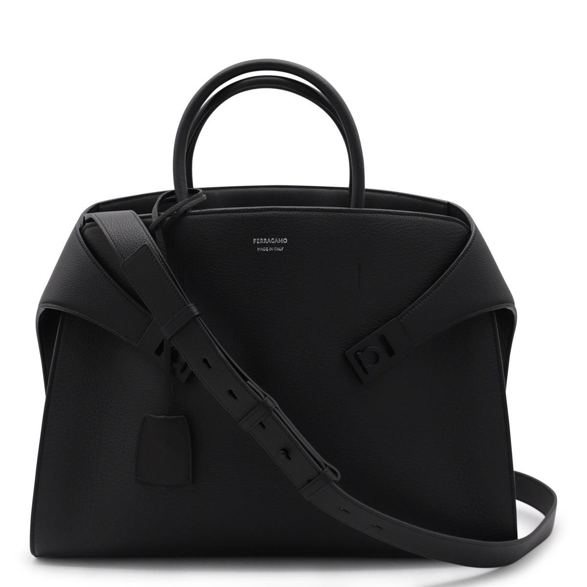 BLACK LEATHER HUG SHOULDER BAG