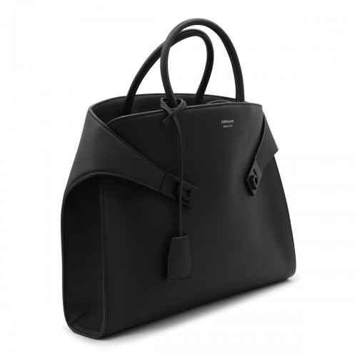 BLACK LEATHER HUG SHOULDER BAG