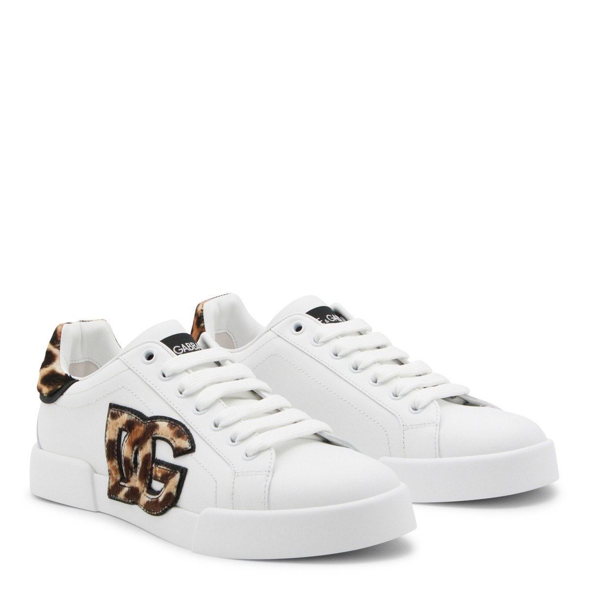 WHITE AND LEOPARD LEATHER SNEAKERS