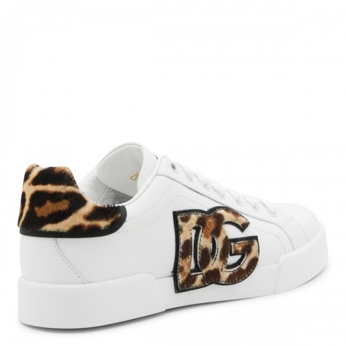 WHITE AND LEOPARD LEATHER SNEAKERS