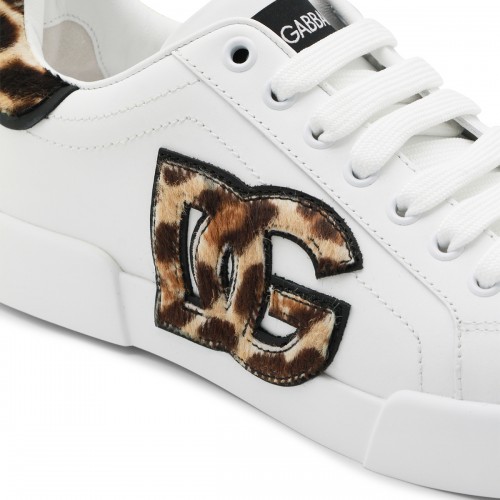 WHITE AND LEOPARD LEATHER SNEAKERS