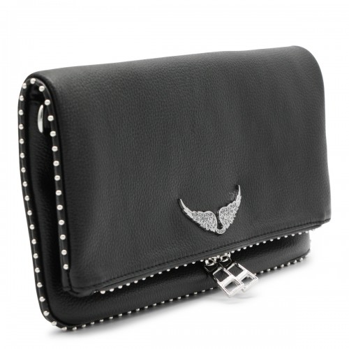 BLACK ROCK GRAINED LEATHER SHOULDER BAG