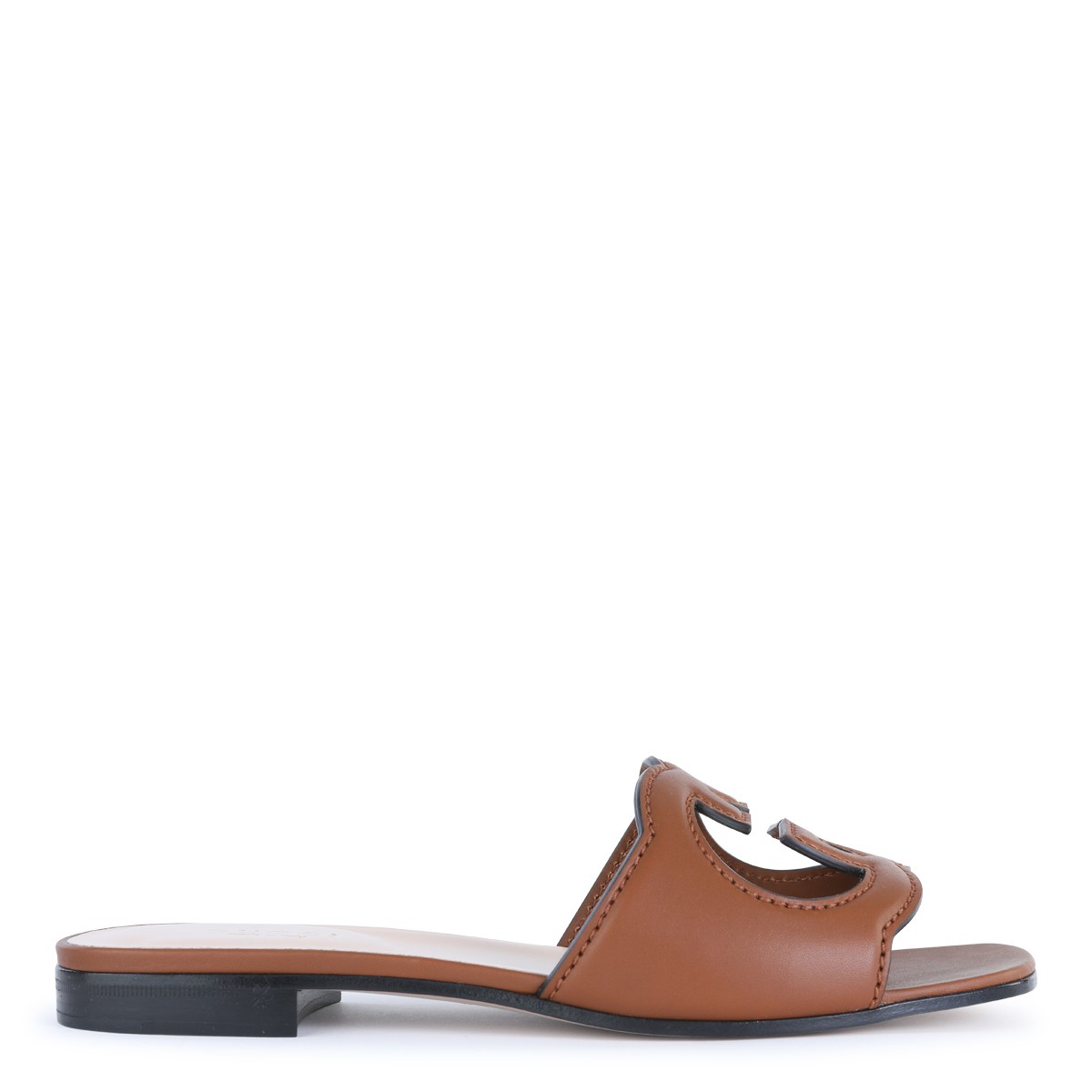 BROWN LEATHER GG CROSS CUT OUT SANDALS