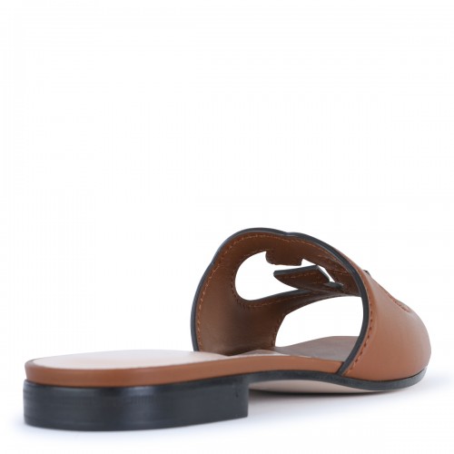BROWN LEATHER GG CROSS CUT OUT SANDALS