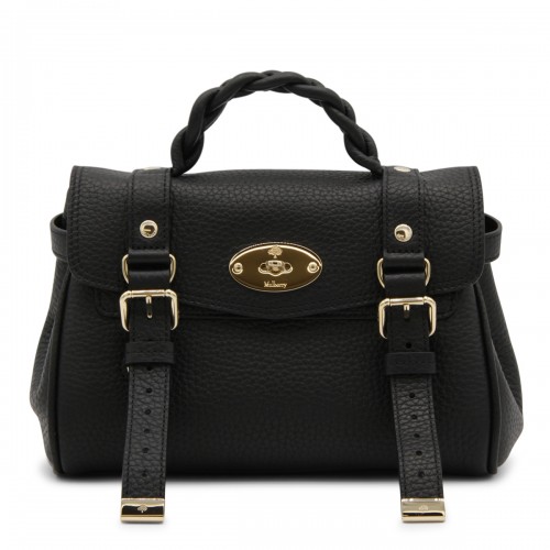 BLACK LEATHER MINI ALEXA HEAVY GRAIN TOP HANDLE BAG