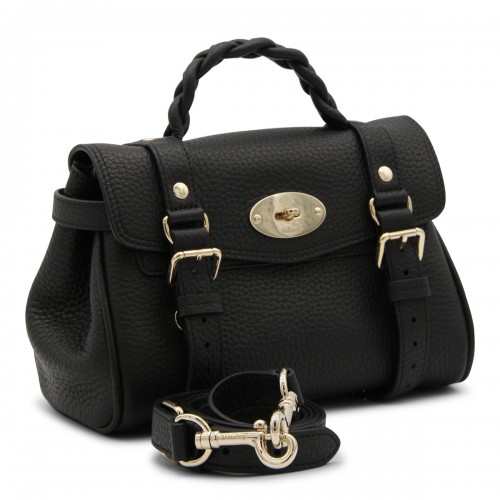 BLACK LEATHER MINI ALEXA HEAVY GRAIN TOP HANDLE BAG